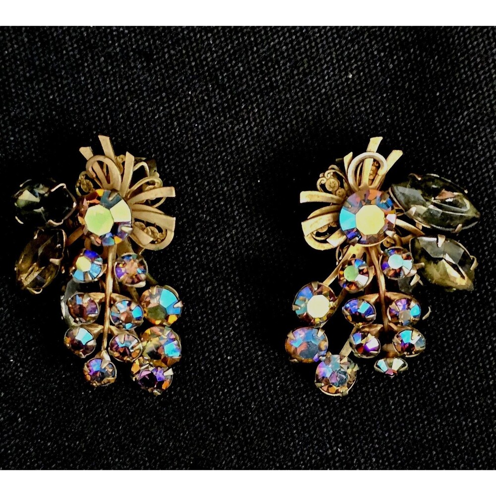 MCM Julianna DeLizza and Elster Earrings Clip On Aurora Borealis 1960s EXC!